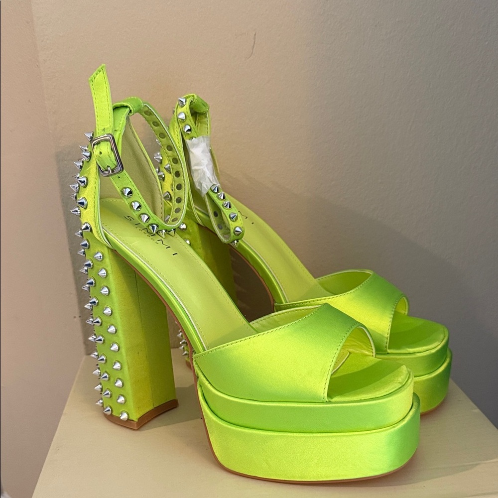 Neon Green Platform Heels with Studded Details